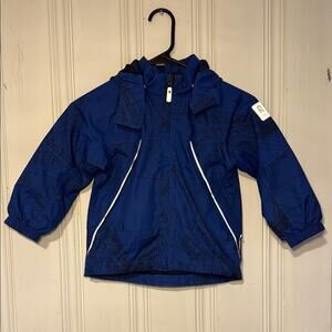Reima 3T blue waterproof rtec blue city scape full zip hooded rain jacket coat
